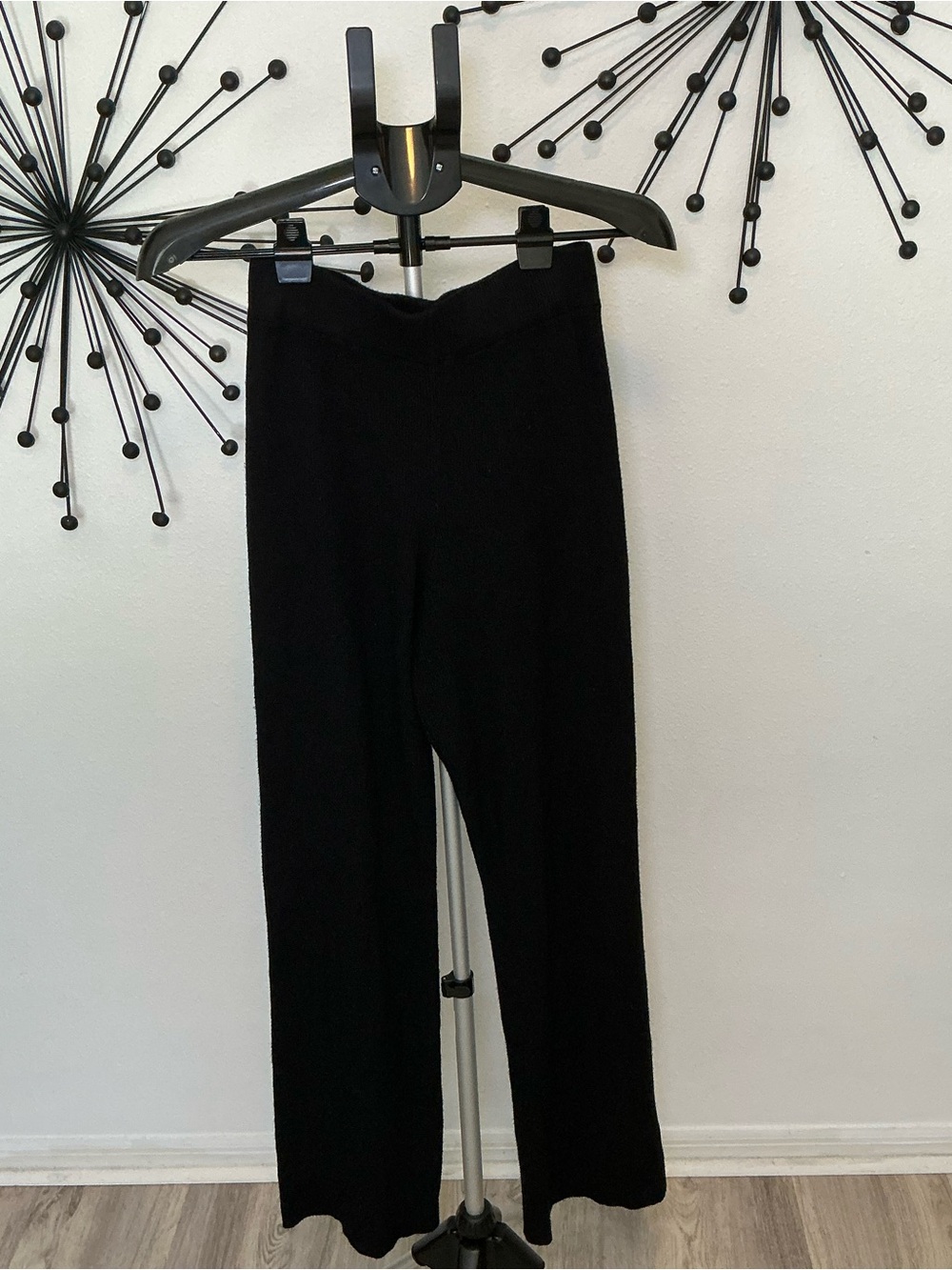 Black Ribbed Knit Wide Leg Pull On Pants Size Medium - Picture 1 of 3